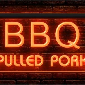 110281 BBQ Pulled Pork Grill Bar Restaurant Cafe Shop illuminated Display LED Night Light Neon Sign (12″ X 8″, Orange)
