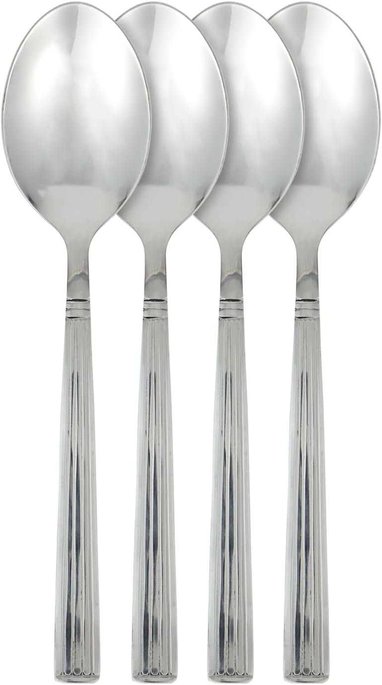 Home Basics 16 Piece Stainless Steel Flatware Set, Service for 4 Includes Fork/Knives/Tablespoon/Teaspoon – Home Kitchen/Restaurant/Hotel, Silver, STRIPES - Image 7