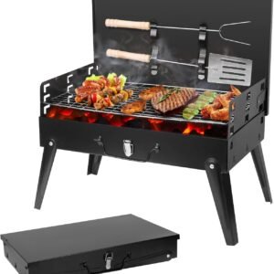 Portable Charcoal Grill Foldable BBQ Suitcase Grill Shelf For Outdoor Camping Picnics Garden Grilling (16.7x10x17.7in)
