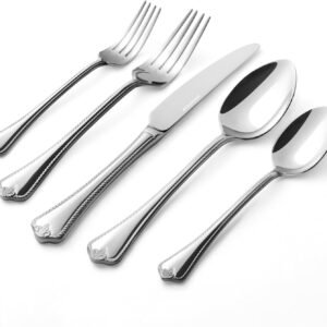 KINGSTONE Silverware Set, 30-piece 18/10 Stainless Steel Flatware Set Cutlery Set for 6, for Kitchen, Home, Wedding, Party, Mirror Polished and Dishwasher Safe, Featured Gifts