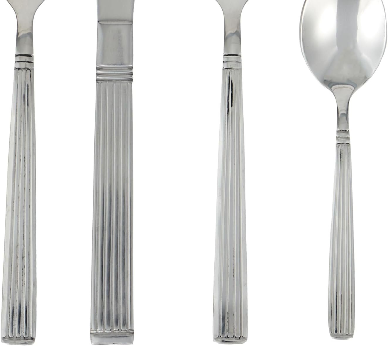 Home Basics 16 Piece Stainless Steel Flatware Set, Service for 4 Includes Fork/Knives/Tablespoon/Teaspoon – Home Kitchen/Restaurant/Hotel, Silver, STRIPES - Image 6