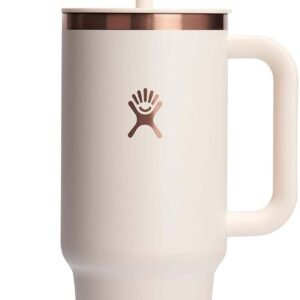 Hydro Flask 40 Oz Travel Tumbler with Handle, Lid and Straw – Insulated Stainless Steel in Ivory Rose Gold