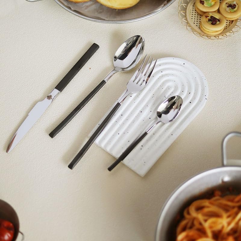 Luxury 304 Stainless Steel Cutlery Set - Heavy Duty Silverware with Wheat Ears Relief Carving - 4-Piece Knife Fork Spoon Set for Weddings, Parties, and Restaurants (Black) - Image 5