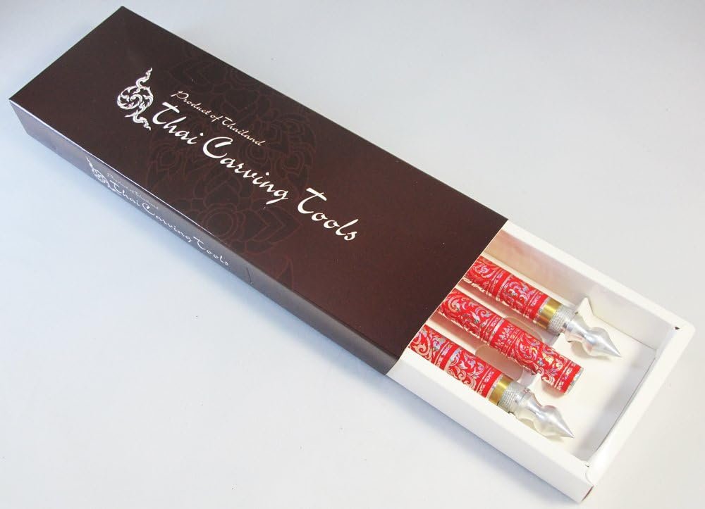 Set 3 Thai Fruit and SOAP Carving Knife Knives Brass Handmade RED Color - Image 5