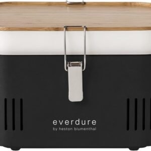 Everdure CUBE Portable Charcoal Grill, Tabletop BBQ, Perfect Tailgate, Beach, Patio, or Camping Grill, Lightweight & Compact Small Grill with Preparation Board & Food Storage Tray, Matte Black
