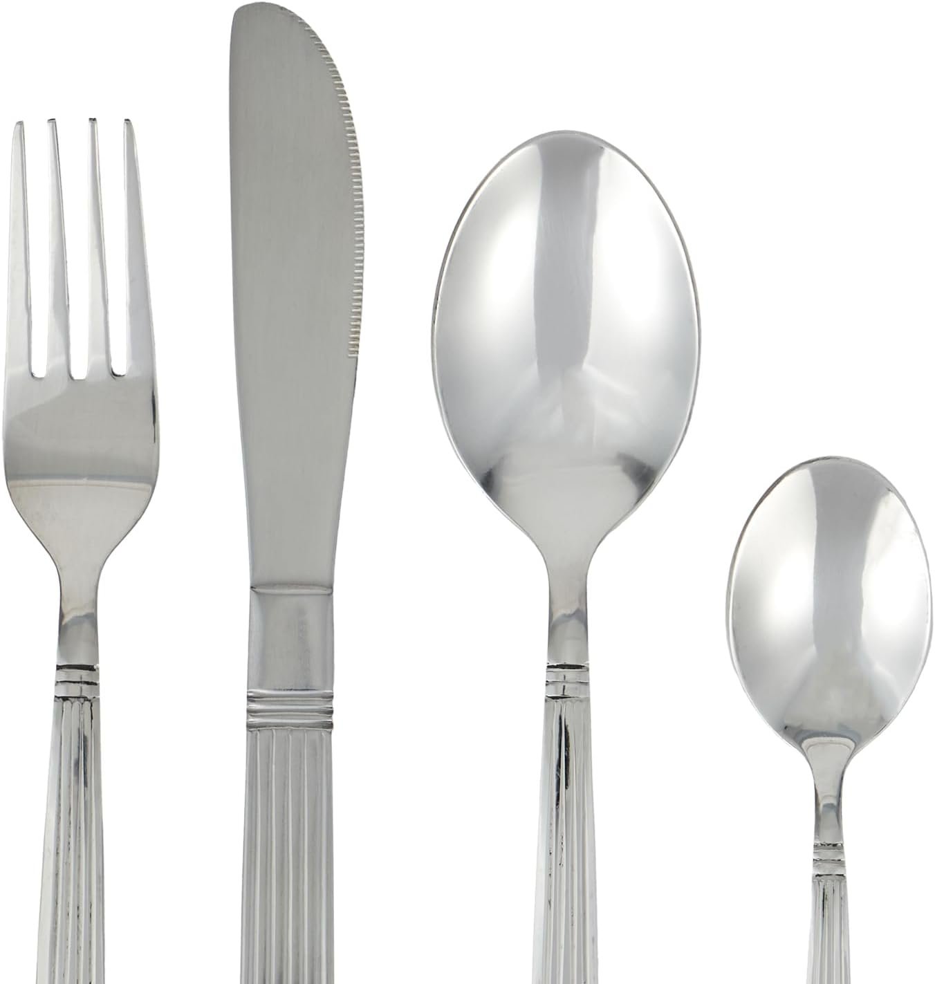 Home Basics 16 Piece Stainless Steel Flatware Set, Service for 4 Includes Fork/Knives/Tablespoon/Teaspoon – Home Kitchen/Restaurant/Hotel, Silver, STRIPES - Image 5