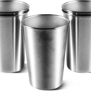 5 Pack 16 Ounce Stainless Steel Pint Cups Shatterproof Cup Tumblers Unbreakable Metal Drinking Glasses for Bar, Home, Restaurant