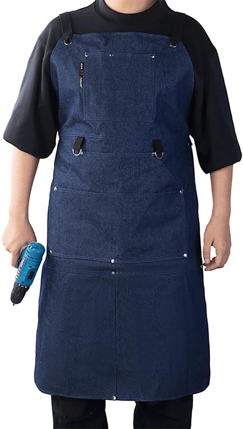 Fullsheild Denim Work Apron with 6 Tool Pockets, 15oz Onesize Heat & Flame Resistant Welding Apron, Flame Retardant Heavy Duty BBQ 24" x 40" - Image 8