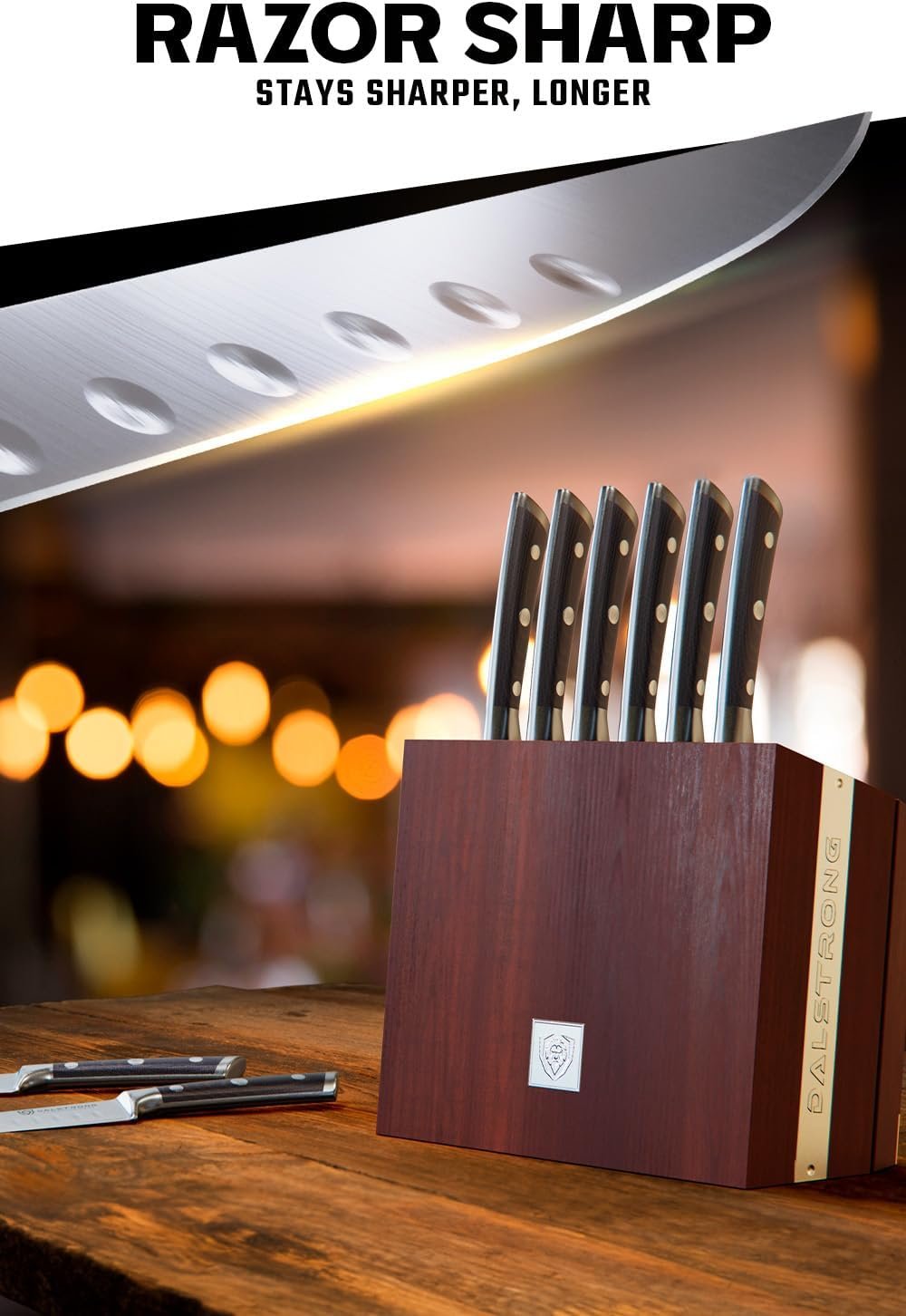 Dalstrong Steak Knife Set - 8 Piece - 5 inch Straight Edge Blade - Gladiator Series Elite - Forged High-Carbon German Steel Dinner Kitchen Knife - Black G10 Handle - Folding Block Set - NSF Certified - Image 4