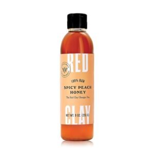 Hot Spicy Peach Honey by Red Clay Hot Sauce, Gluten Free, Paleo Friendly, Raw Wildflower Honey Infused with Real Peach Juice and Habanero Peppers, Sustainably Sourced, Medium Heat, Made in USA, 9 oz