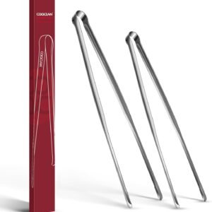 Precision Serrated Non-Slip Tips Cooking Tongs 2 Set (9″ & 12″), One-Piece Easy to Control Stainless Steel Kitchen Tweezer Tongs, Multi-Purpose Food Tweezers for Baking, Food Plating, BBQ