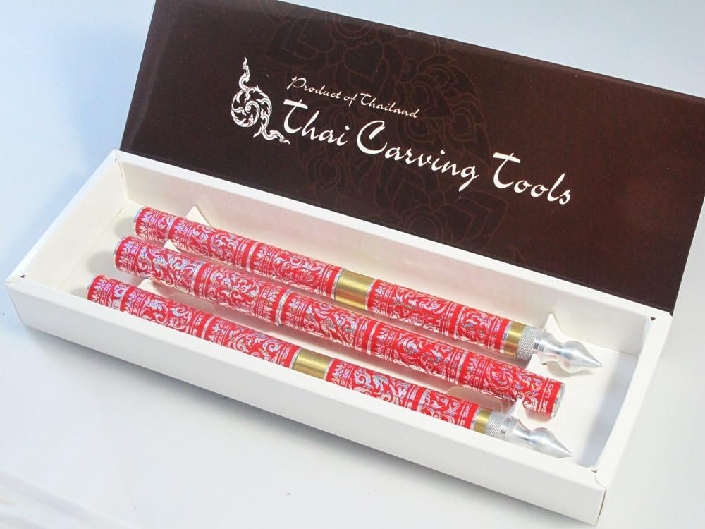 Set 3 Thai Fruit and SOAP Carving Knife Knives Brass Handmade RED Color - Image 3