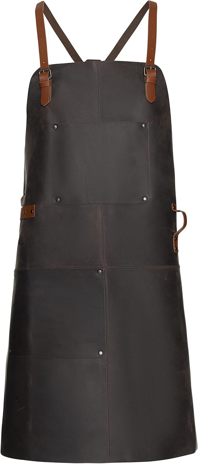 Theodore Genuine Top‑Grain Leather Apron with Cross‑Back for Men & Women – 32.5″ × 24.5″ Heavy‑Duty BBQ, Cooking, Woodworking Apron with Two Large Tool Pockets - Image 4