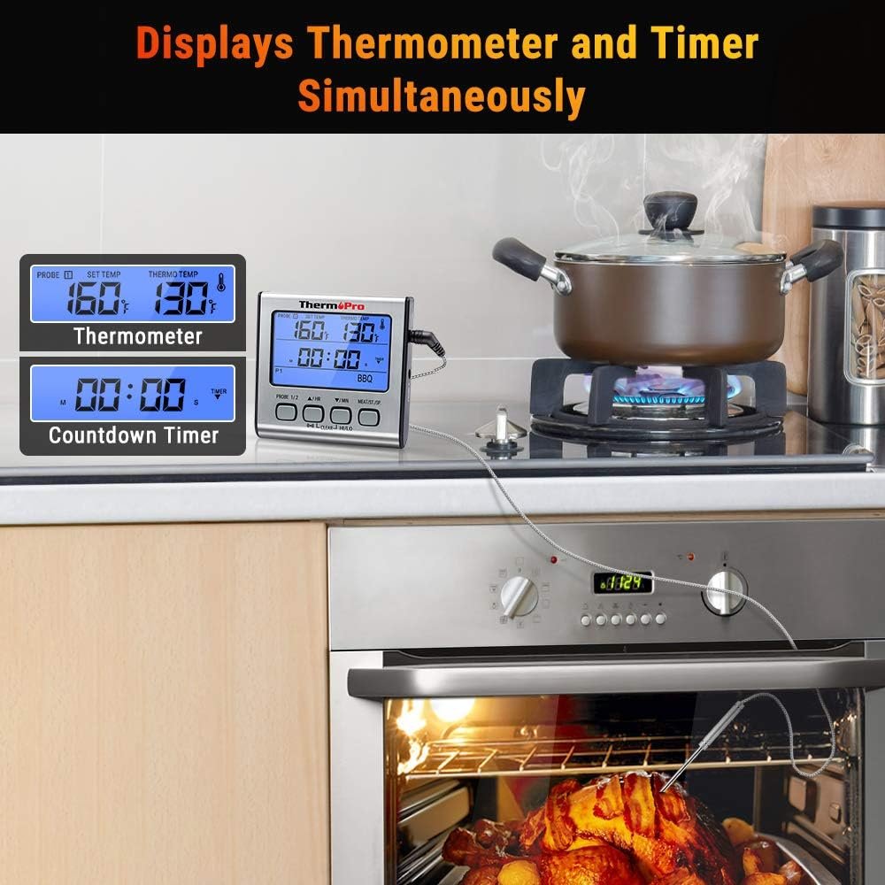 ThermoPro TP17 Dual Probe Digital Cooking Meat Thermometer Large LCD Backlight Food Grill Thermometer with Timer Mode for Smoker Kitchen Oven BBQ, Silver - Image 6
