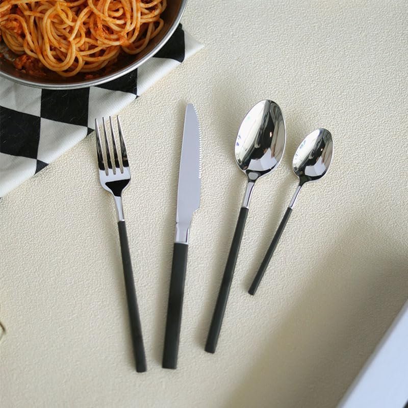 Luxury 304 Stainless Steel Cutlery Set - Heavy Duty Silverware with Wheat Ears Relief Carving - 4-Piece Knife Fork Spoon Set for Weddings, Parties, and Restaurants (Black) - Image 3