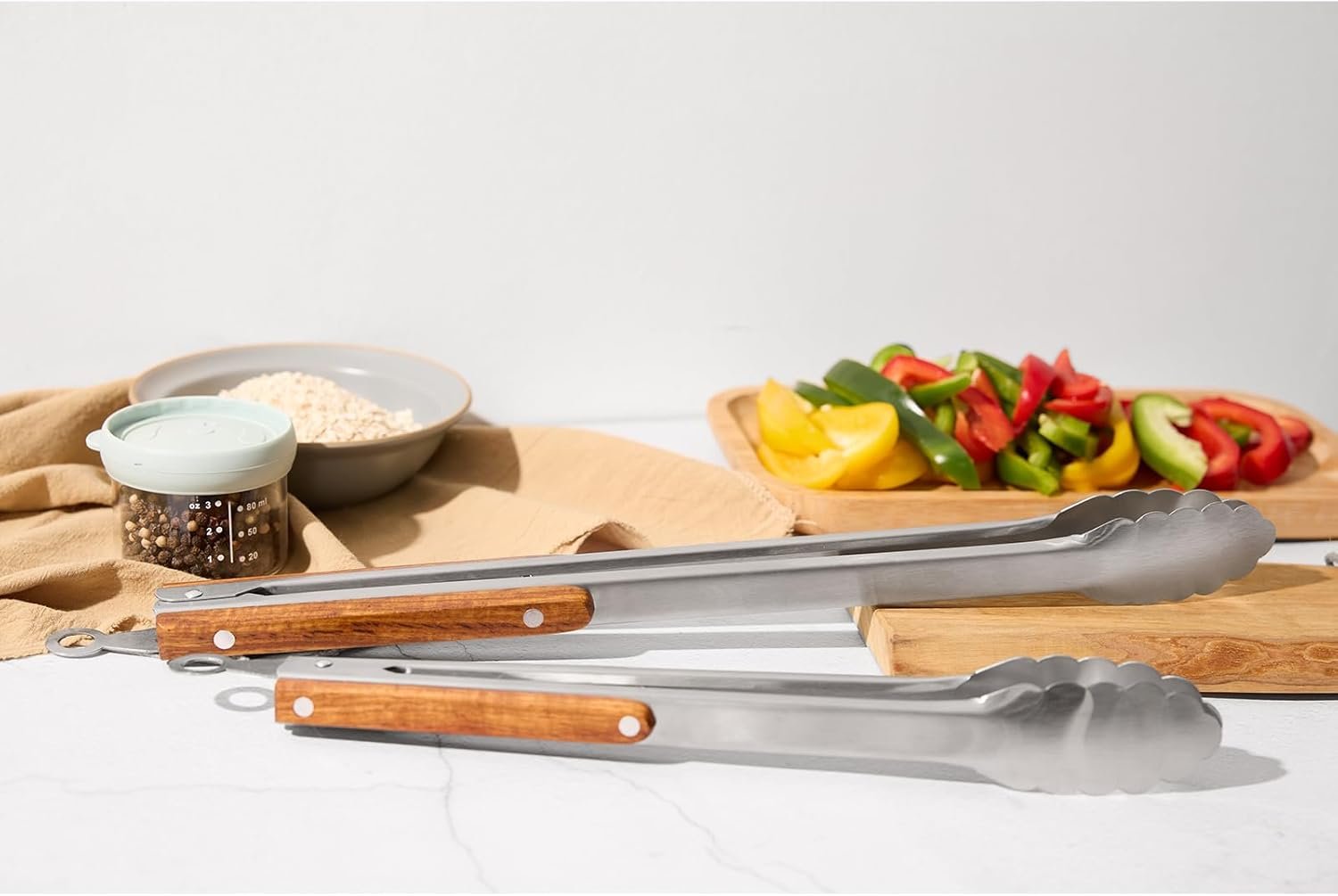 Esie Houzie 16" & 12" Heavy Duty Stainless Steel Grill Tongs with Locking Mechanism & Heat-Resistant Wooden Handle - 2-Pack BBQ Tongs for Grilling, Barbecue, Kitchen Cooking Accessories - Image 7