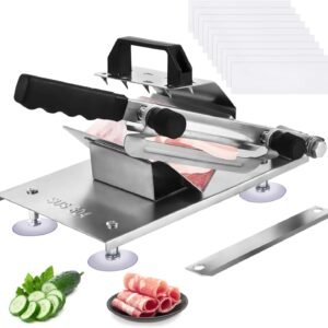 Manual Frozen Meat Slicer,Stainless Steel Meat Slicing Machine,Meat Cutter for Home and Commercial Use,Meat Cleavers Beef Mutton Roll,Adjustable Thickness,Includes Spare Cutter, 10 Bags