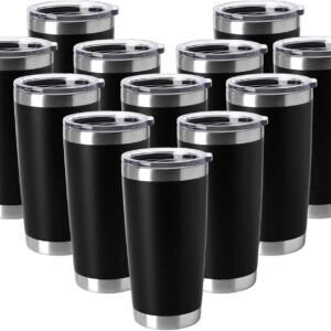HASLE OUTFITTERS 20oz Tumblers Stainless Steel Mugs with Lid Double Wall Vacuum Insulated Coffee Cups for Cold & Hot Drinks (20oz-Black, 12 Pack)