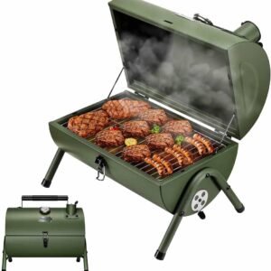 MAISON HUIS Adjustable Portable Charcoal Grill Multi-functional Metal Small BBQ Smoker for Outdoor Hiking Picnic(Green)