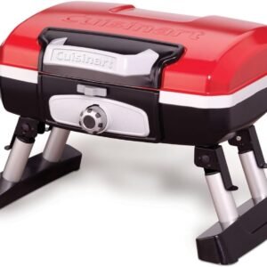 Cuisinart Petite Gourmet Portable Gas Grill, Compact Portable Grill Propane, 150 Sq. In. Cooking Surface, 5,500 BTU Burner Small Gas Grills for Camping, BBQ, Folding Legs and Carry Handles, Red
