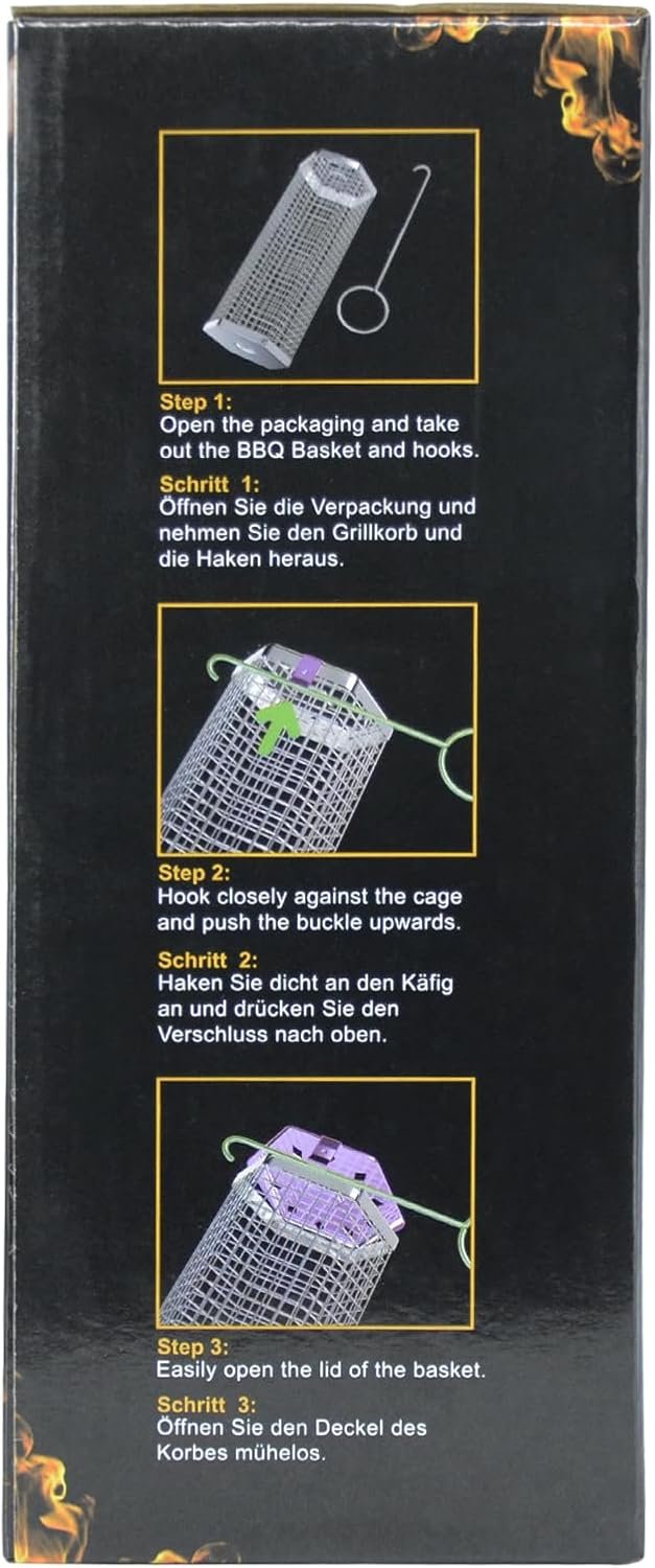 Rolling Grill Baskets (Hexagon), Removable Wooden Handle, 304 Stainless Steel, Nesting Grilling Net, BBQ Accessories Tools for Vegetables Shrimp, Outdoor Cooking Camping, Birthday Gifts for Men Dad Husband - Image 9