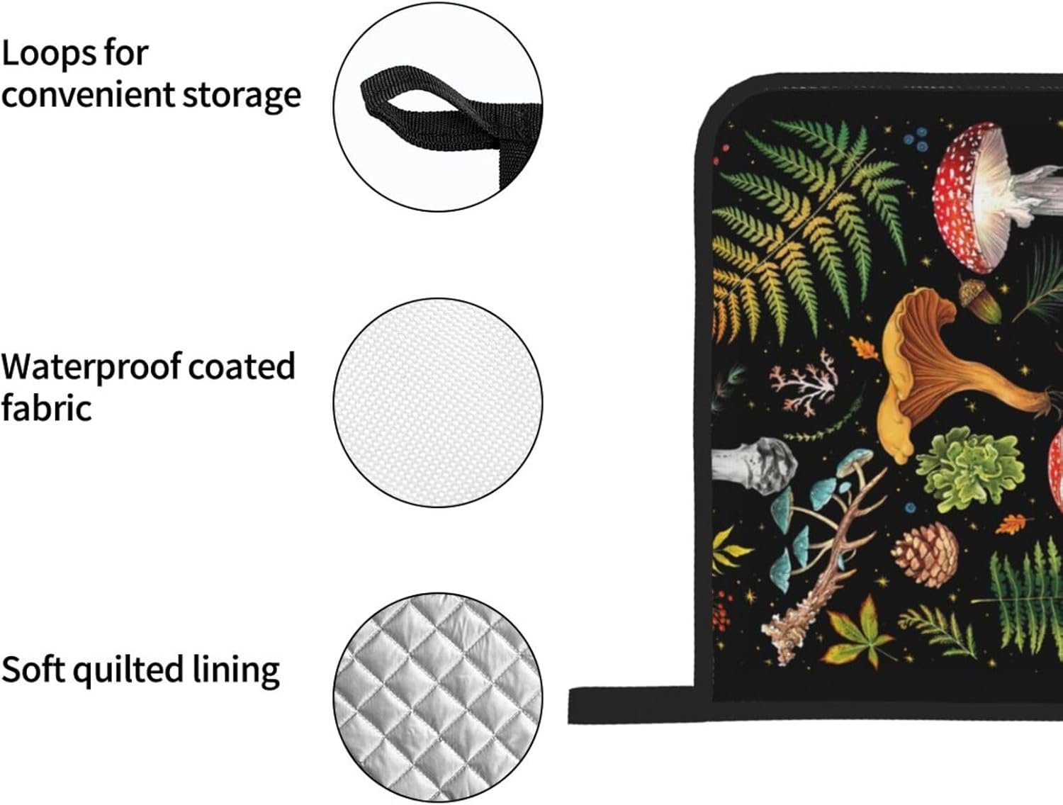 Mushroom Oven Mitts and Pot Holders Sets with Apron 5Pcs Heat Resistant Mushrooms Kitchen Mitten Gloves and Non-Slip Potholders Apron Sets Oven Gloves Hot Holders for Baking Cooking BBQ - Image 4