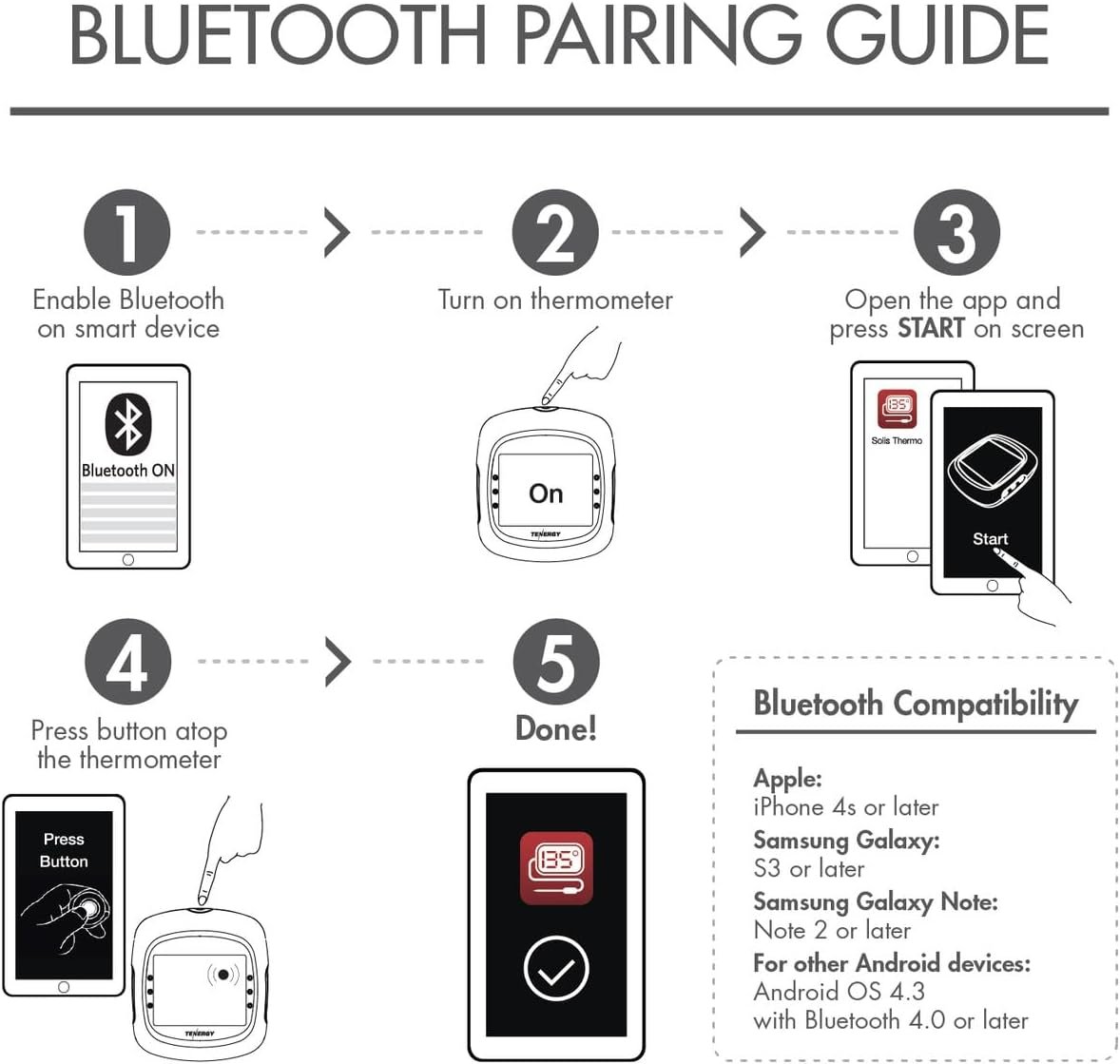 Tenergy Solis Digital Meat Thermometer, APP Controlled Wireless Bluetooth Smart BBQ Thermometer w/ 6 Stainless Steel Probes & Carrying Case, Cooking Thermometer for Grill & Smoker - Image 8