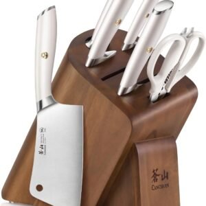 Cangshan L1 Series 7-Piece Cleaver Knife Block Set, Forged German Steel, White, 1027129