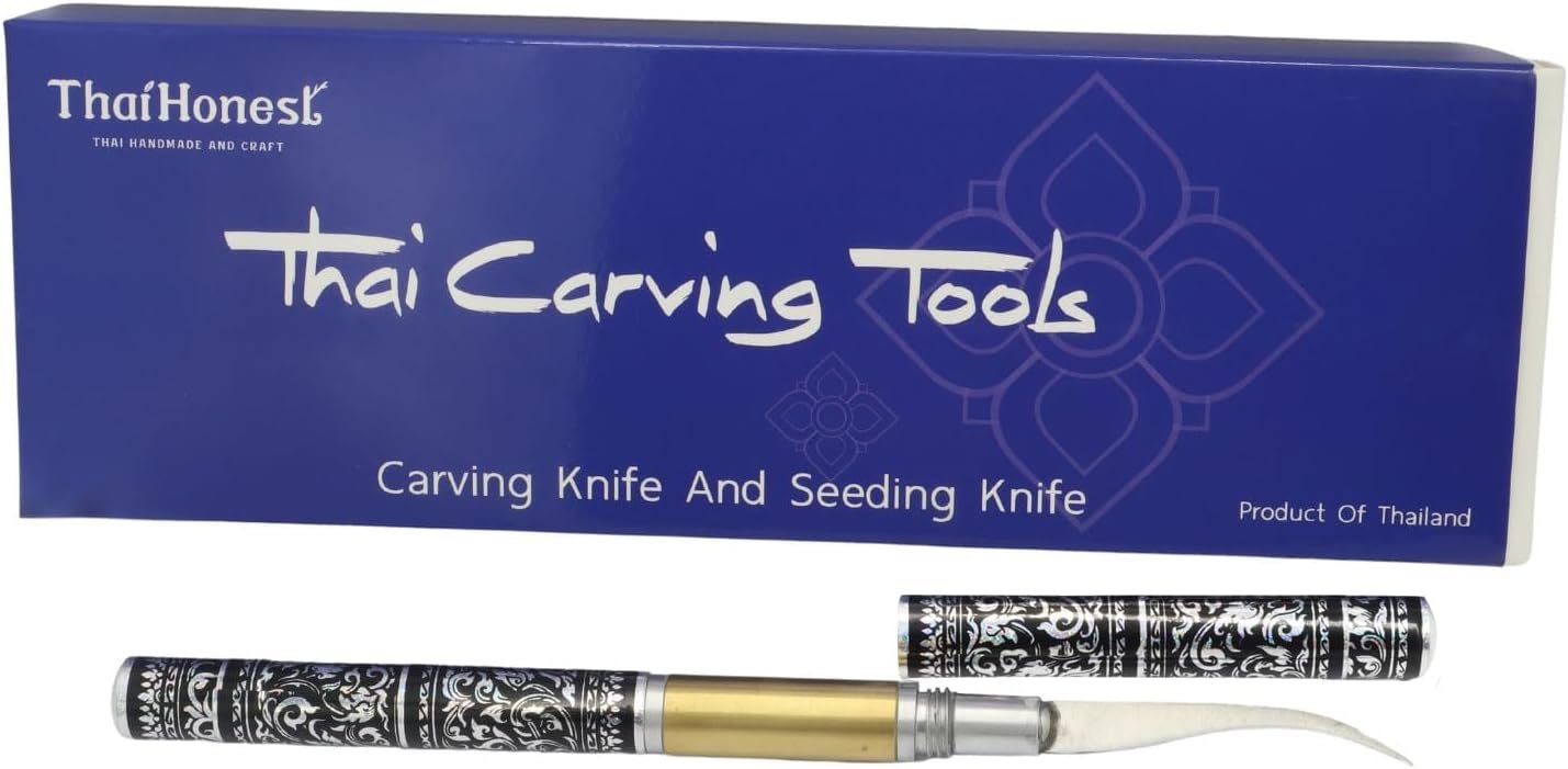 Thai Fruit Carving Knife –2 Inch Double-Sided Blade (Curved & Straight) with Decorative Black Thai Pattern Handle – Precision Tool for Vegetable and Fruit Art, Handcrafted for Culinary Detailing - Image 5