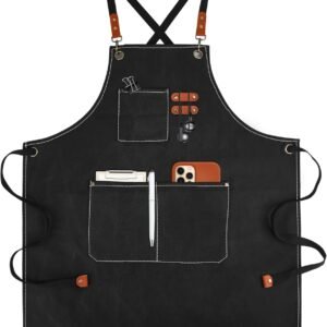 Cross-Back Chef Aprons for Men Women with Pockets,Cotton Canvas Adjustable Cooking Work Apron for Kitchen