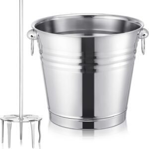 Havawish 4 Inch Stainless Steel Pork Puller Silver Meat Fork Meat Shredder with 5L/ 5.28qt Stainless Steel Bucket Drill Attachment Chicken Shredder with Standard Hand Drill for Beef Masher Tamale Meat