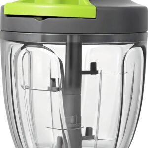 Manual Food Processor Vegetable Chopper, Portable Hand Pull String Garlic Mincer Onion Cutter for Veggies, Ginger, Fruits, Nuts, Herbs, etc., 900ml-Gray