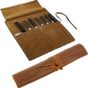Genuine Leather Knife Roll, Knife Bags for Chefs Professional, Small Chef’S Knife Case Holder, Knives Holders Protectors with 7 Slots, Portable Chef Knife Roll Chef Knife Bag Case Storage Pouch