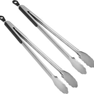 BBQ Tongs, AOOSY 16 Inch Grill Tongs for Cooking BBQ Extra Long Wide Scalloped Gripping Edge Kitchen Tongs, Set of 2