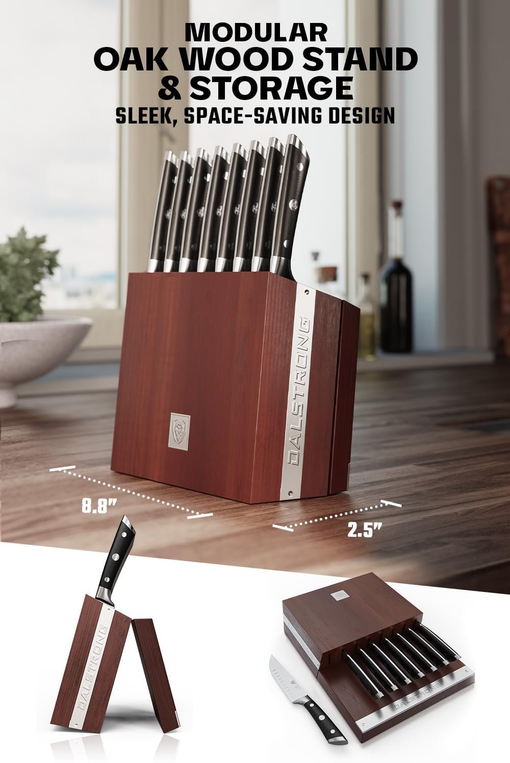 Dalstrong Steak Knife Set - 8 Piece - 5 inch Straight Edge Blade - Gladiator Series Elite - Forged High-Carbon German Steel Dinner Kitchen Knife - Black G10 Handle - Folding Block Set - NSF Certified - Image 3