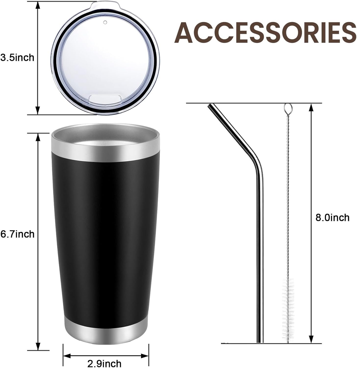 MEWAY 20oz Tumbler 8 Pack Double Wall Vacuum Insulated Travel Mug Bulk, Stainless Steel Tumblers with Lid and Straw, Durable Powder Coated Coffee Cups for Cold & Hot Drinks (Black, 8) - Image 9