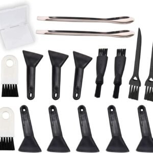 Black Scrapers Brushes and Spoons Kit for Herb Grinder 8 Pcs Scrapers 6 Pcs 3 Types of Brushes 2 Pcs Spoons and A Storage Box