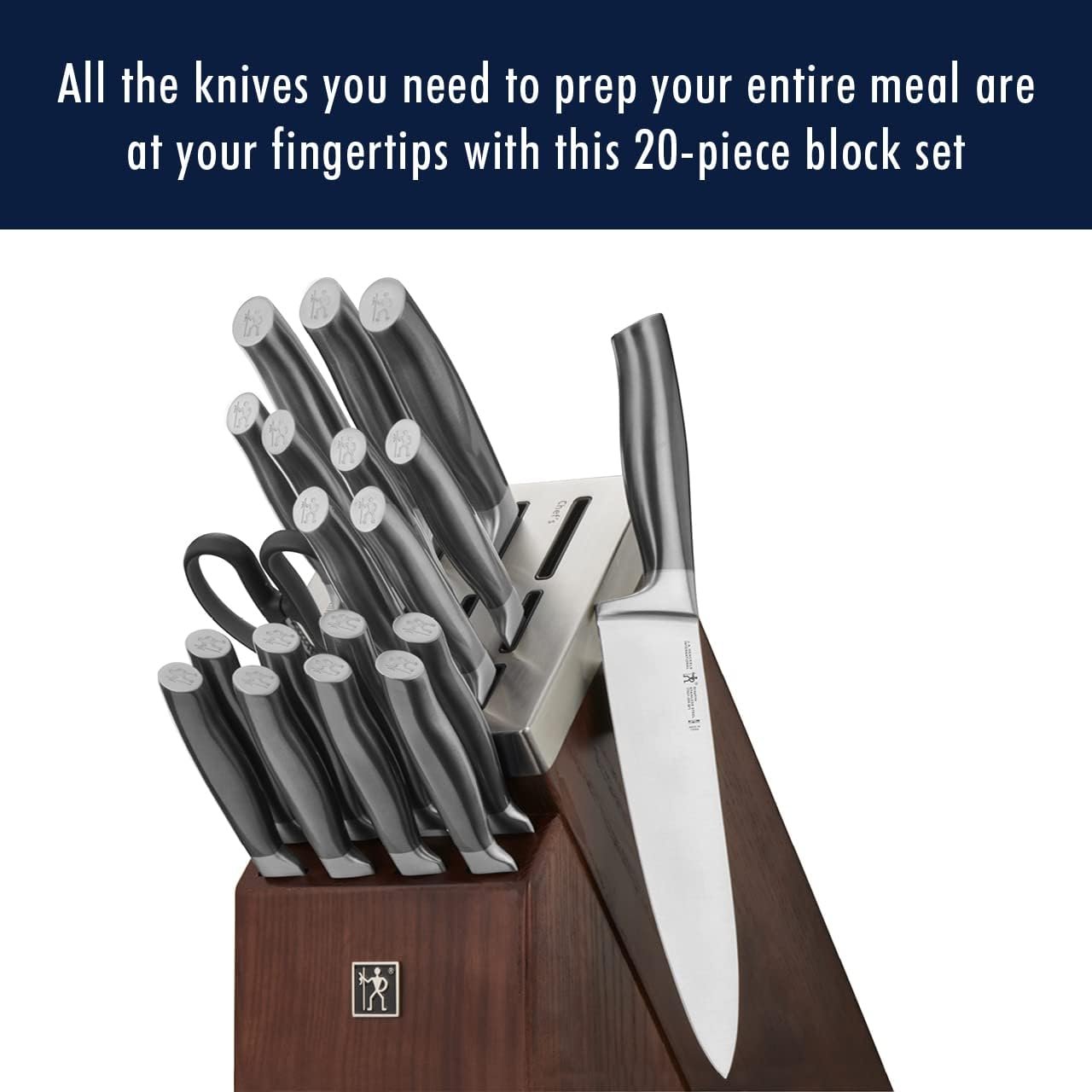 Henckels Graphite 20-pc Self-Sharpening Knife Set with Block, Chef Knife, Paring Knife, Utility Knife, Bread Knife, Steak Knife, Brown - Image 2