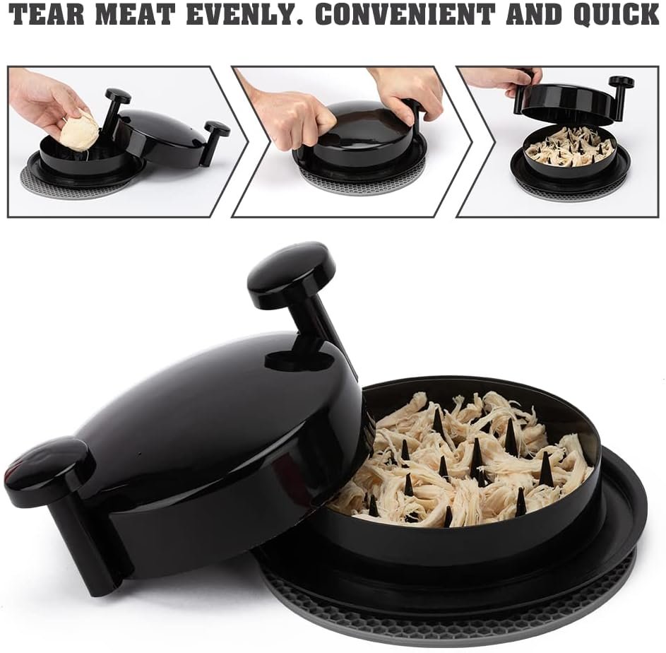 Chicken Shredder Shred Machine Meat Shredder Meat Shredding Tool with Handles and Non-Skid Base Mat Suitable for Pulled Pork Red Beef Chicken Alternative to Bear Claws 1pc 8inch Black - Image 2