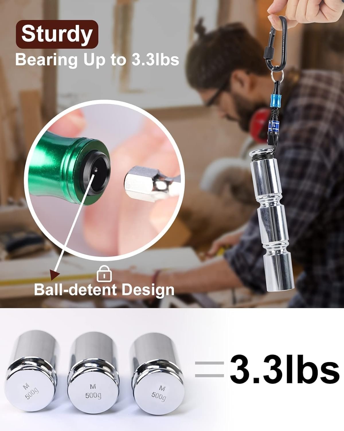 Push to Unlock,Katerk 6pcs 1/4 inch Hex Shank Aluminum Alloy Screwdriver Bit Holder Light-Weight Quick-Change Extension Bar Keychain Drill Screw Adapter Portable,Black Carabiner,Tool Gifts for Men - Image 3