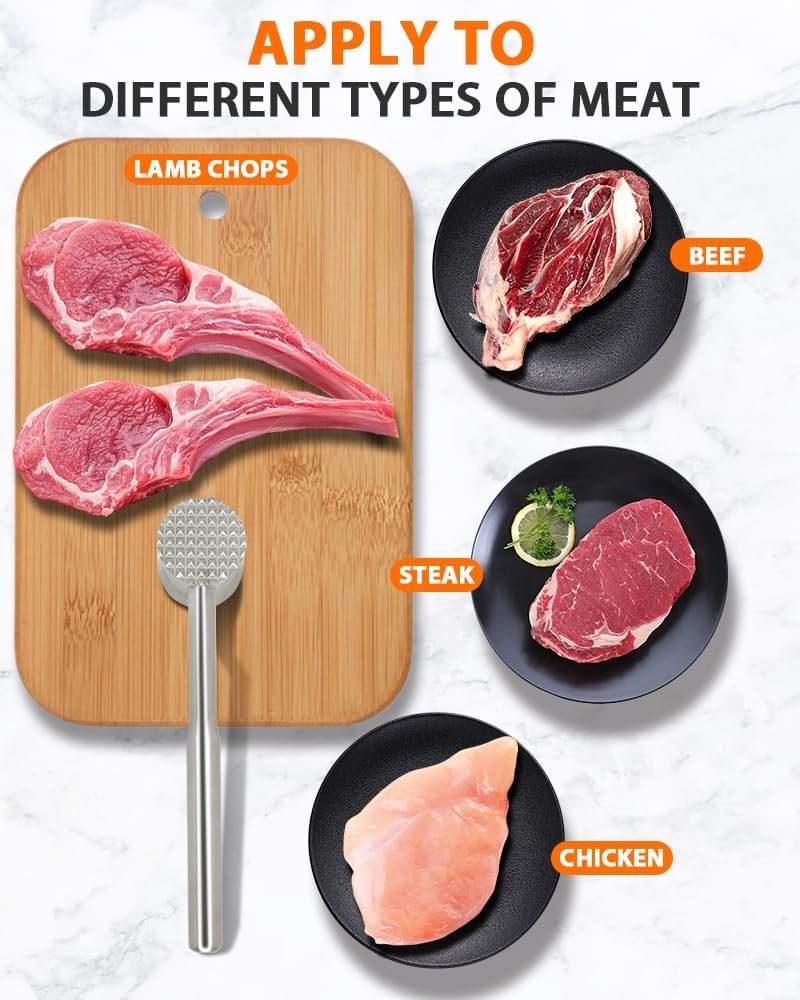 Brigii Meat Tenderizer Tool, 304 Stainless Steel Meat Mallet, 0.8lb Heavy Duty, 2 in 1 Meat Pounder for Beef, Steak, Chicken, Lamb, Dishwasher Safe - Image 5