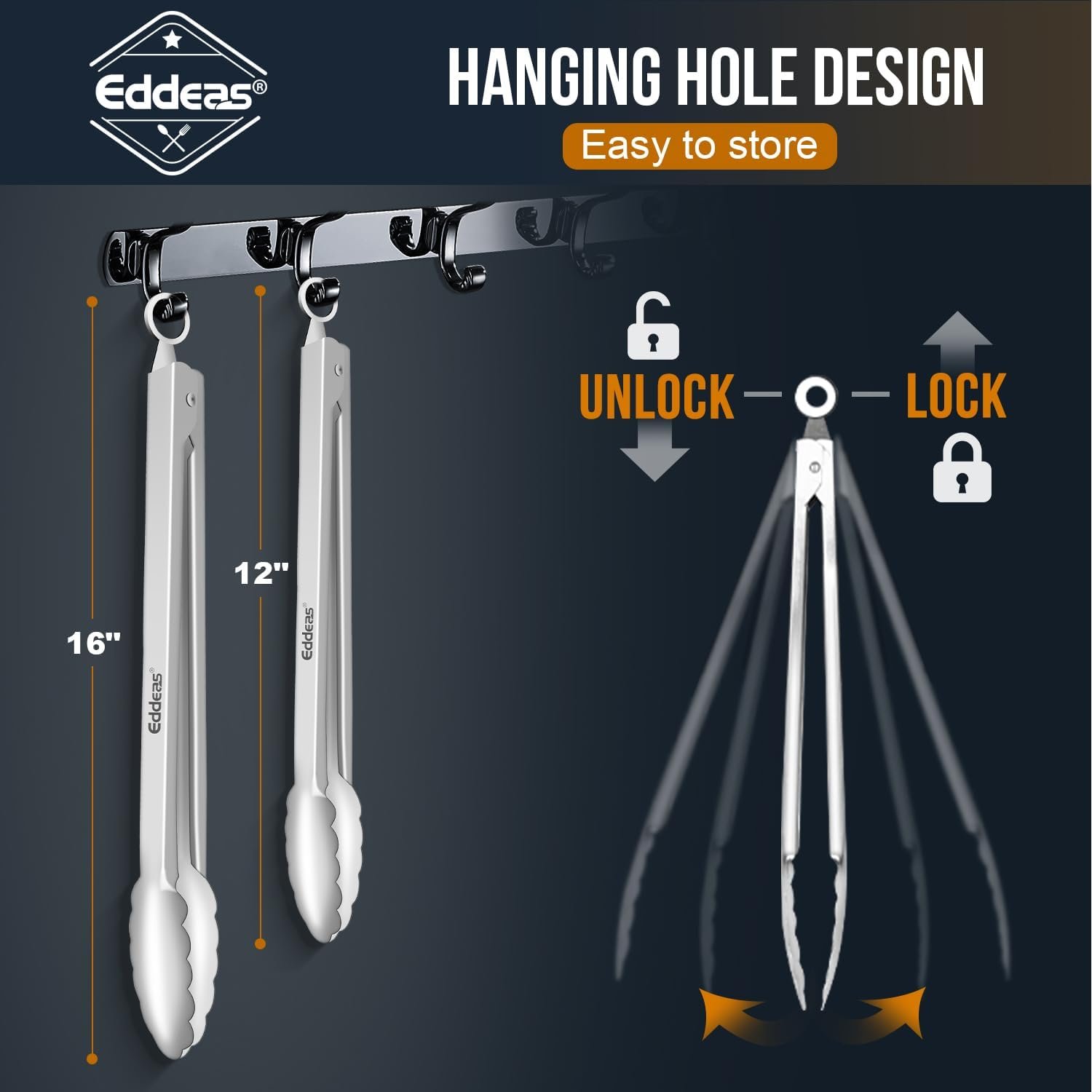 Grill Tongs, Heat Resistant 600 Degrees 17 & 12 Inch Extra Long BBQ Tongs, All Metal Kitchen tongs, Stainless Steel Locking tong for Cooking, Grilling, Barbecue/BBQ, Buffet, Set of 2 - Image 6