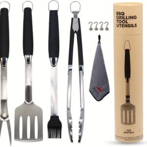 Premium Grill Utensils Set – 9-Piece BBQ Tool Kit with Extra-Long Stainless Steel Spatula, Fork, Tongs, Brush, Hooks & Cloth – Outdoor Grilling Set & Gift for BBQ Lovers