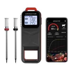 Smart Meat Thermometer with 2 Probes, Unlimited Range Bluetooth Meat Thermometer, Digital Food Thermometer for Remote Monitoring of BBQ Grill, Oven