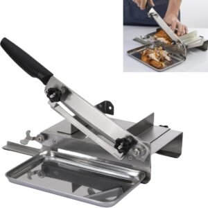 10inch Manual Meat Slicer – Heavy Duty Slicing Machine for Deli, Home, n BBQ – Frozen Meat Cleaver Knife Quick Prepare Ham, Bacon, Veggies, Herb, Root, Ginseng, Fish, Cheese, Ribs n Beef Jerky