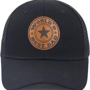 World Best Dad Ever Trucker Hat with Leather Patch, Adjustable Embroidered Washed Cotton Father Day Daddy Baseball Cap