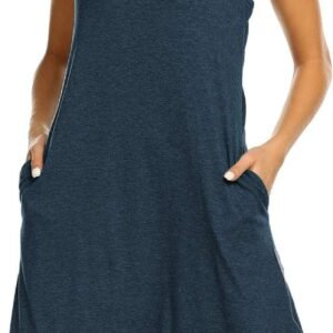 LuckyMore Womens Casual Scoop Neck Sleeveless Racerback Tunic Dress with Pockets