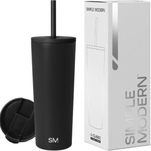 Simple Modern Insulated Tumbler with Lid and Straw | Iced Coffee Cup Reusable Stainless Steel Water Bottle Travel Mug | Gifts for Women Men Her Him | Classic Collection | 24oz | Midnight Black