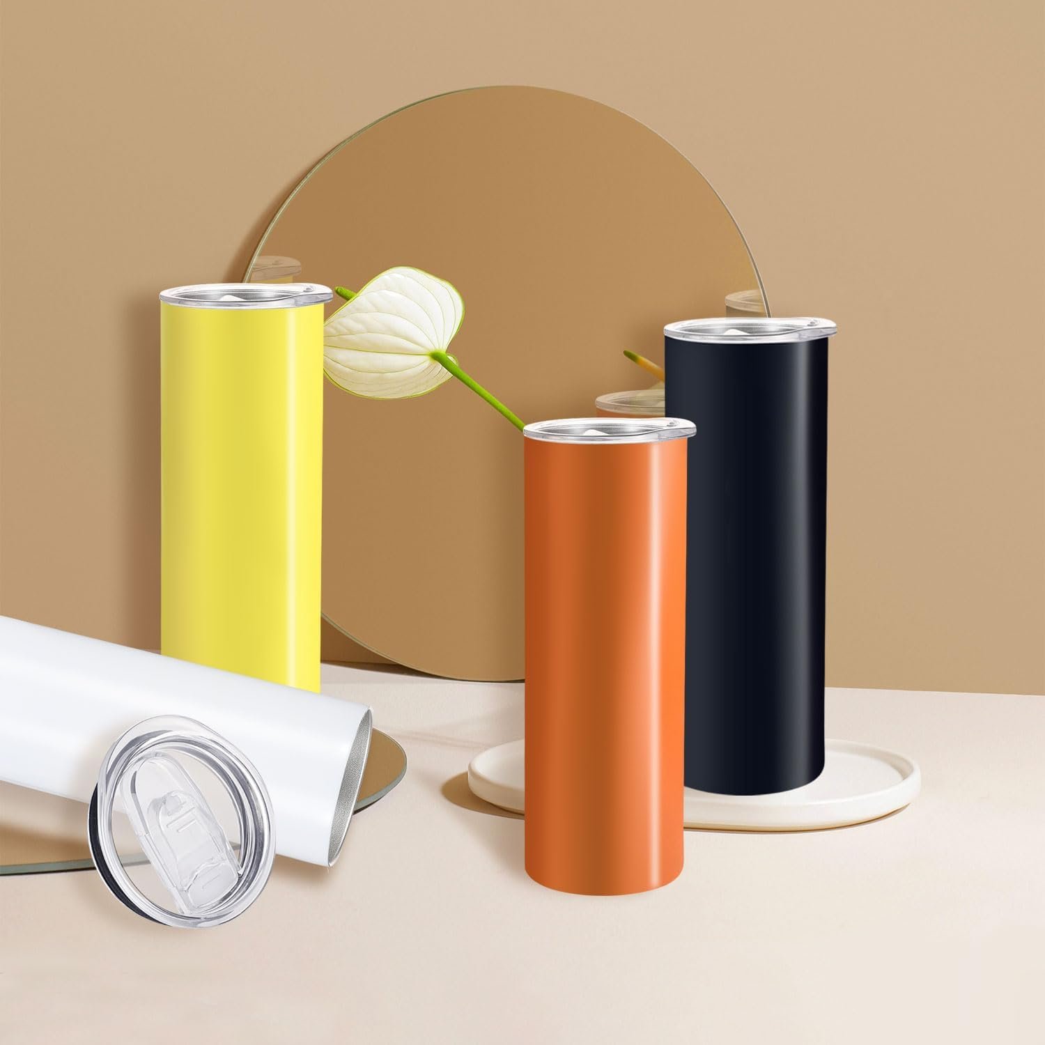 16 Pack Skinny Tumblers 20oz Bulk Straight Stainless Steel Double Wall Vacuum Insulated Tumbler with Lid and Straw & Silicone Base for Travel, DIY, 16 Colors - Image 7