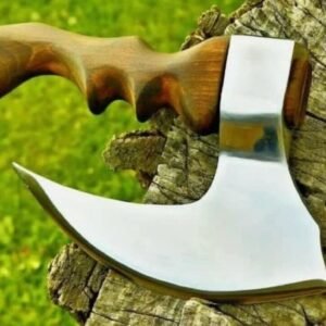 Viking Pizza Cutter Axe ll Viking Butcher Cleaver Knife with Wooden Handle – Ultra-Sharp Steel Axe Blade & Leather Sheath and Functional Kitchen Tool